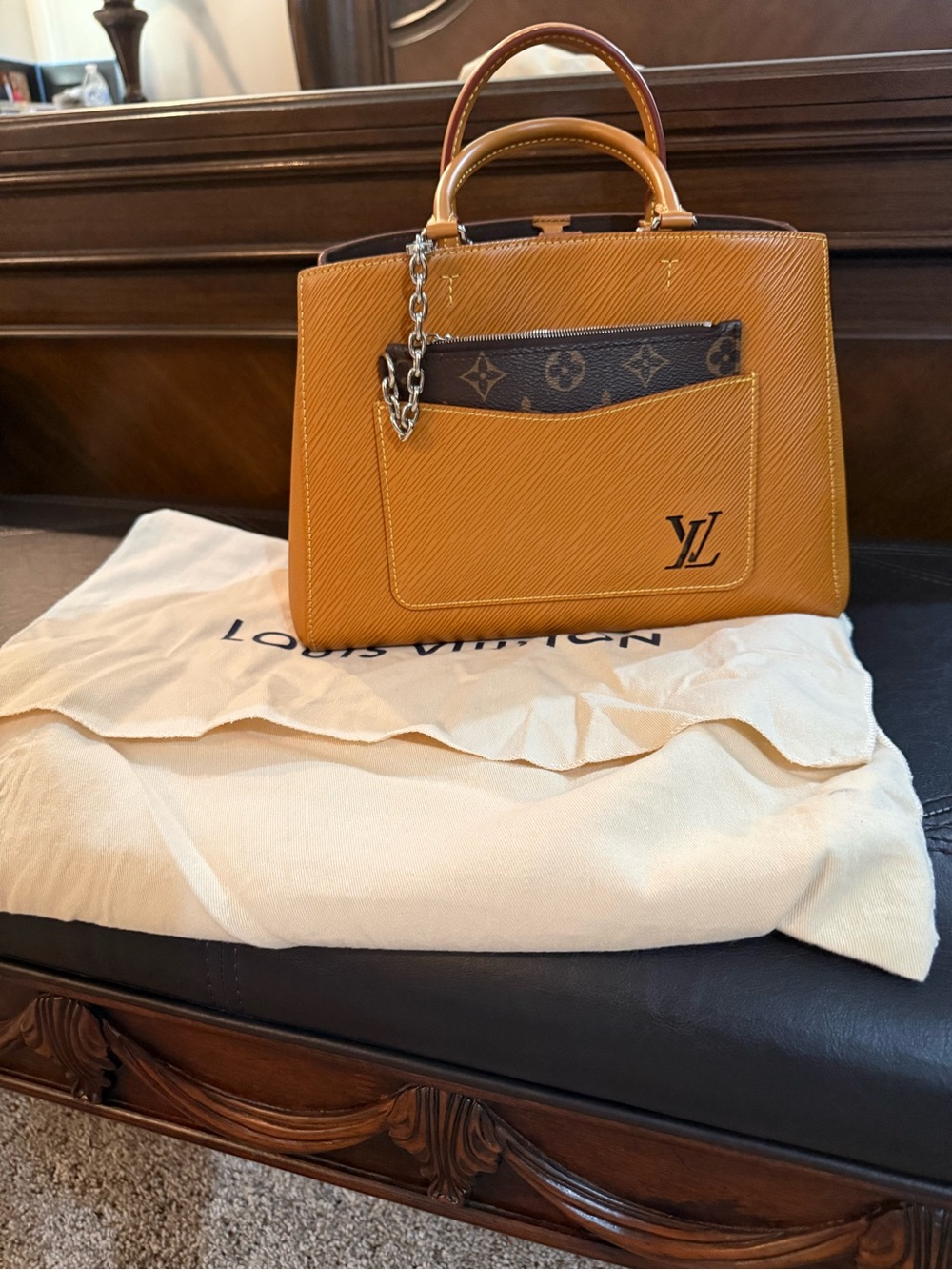 Louis Vuitton Caramel Epi Leather Top-Handle Shoulder Bag with Monogram Pouch